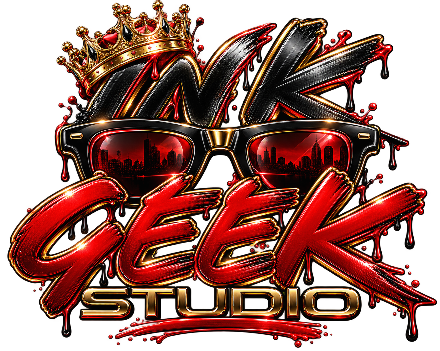 Ink Geek Studio luxury black red and gold logo